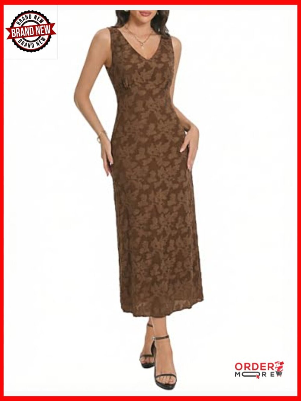 V Neck Sleeveless Mesh Maxi Dress Floral Casual Long Dress for Wedding Cocktail - Picture 3 of 7